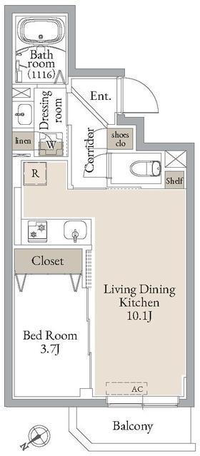 ルネサンスコート門前仲町(1LDK/2階)の間取り写真