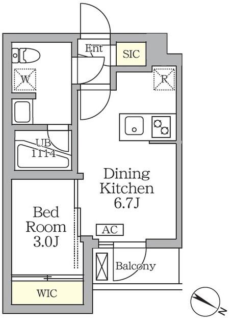 アジールコート三宿テラス(1DK/4階)の間取り写真
