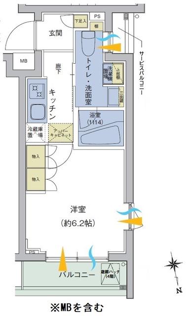 アジールコート品川中延(1K/4階)の間取り写真