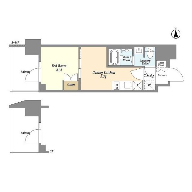 ジオエント上野稲荷町(1DK/2階)の間取り写真