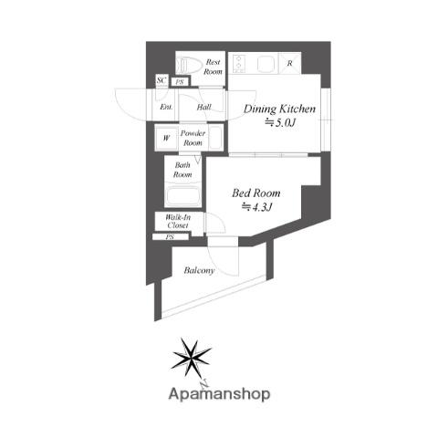 ブランシエスタ品川大井町パークエッジ(1DK/3階)の間取り写真