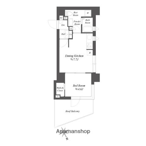 ブランシエスタ品川大井町パークエッジ(1DK/6階)の間取り写真