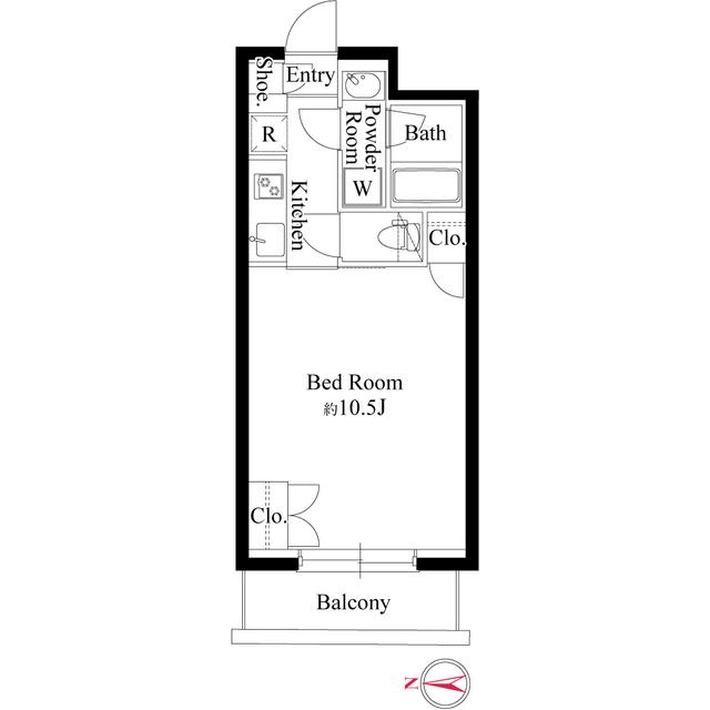 グランパセオ代々木上原Ⅱ(1K/2階)の間取り写真