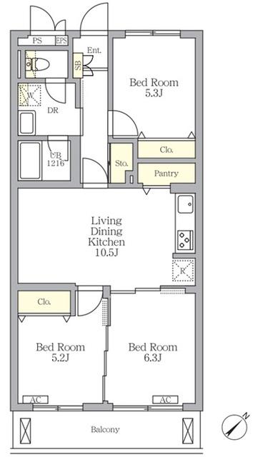 メゾンカルム中落合ノース(3LDK/1階)の間取り写真