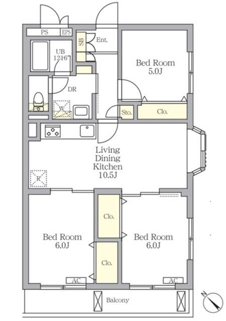 メゾンカルム中落合ノース(3LDK/1階)の間取り写真