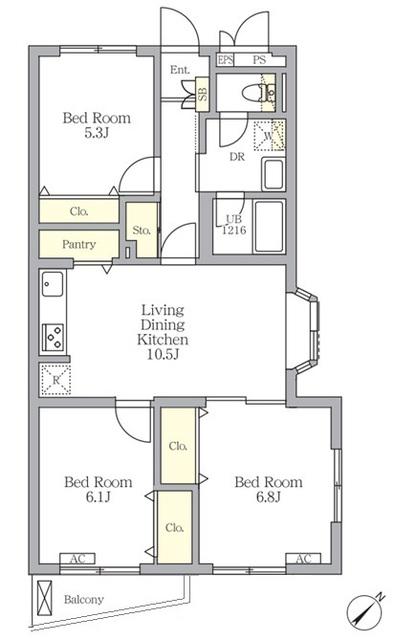 メゾンカルム中落合サウス(3LDK/1階)の間取り写真