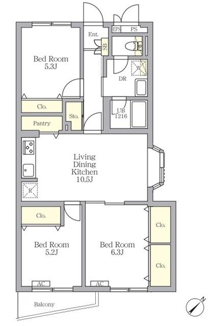 メゾンカルム中落合サウス(3LDK/3階)の間取り写真