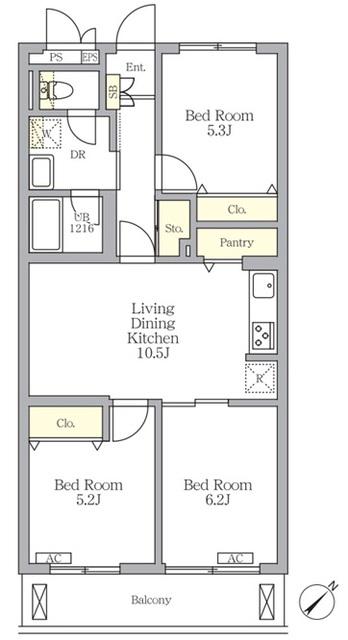 メゾンカルム中落合サウス(3LDK/3階)の間取り写真
