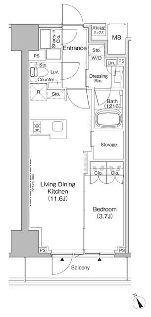 ザ・パークハビオ日本橋茅場町(1LDK/7階)の間取り写真