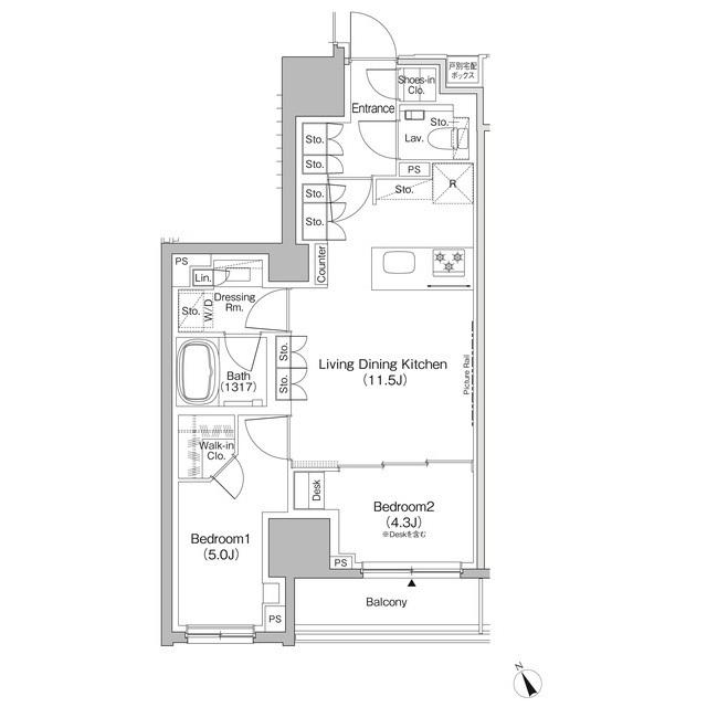ザ・パークハビオ日本橋茅場町(2LDK/8階)の間取り写真
