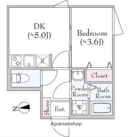 グリーンパス奥沢(1DK/2階)の間取り写真