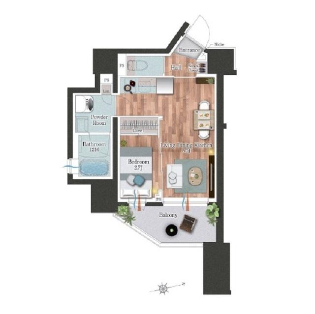 デュオフラッツ池尻大橋ノリス(1LDK/7階)の間取り写真