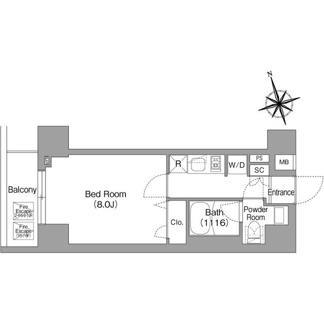 コンフォリア・リヴ八丁堀(1K/6階)の間取り写真