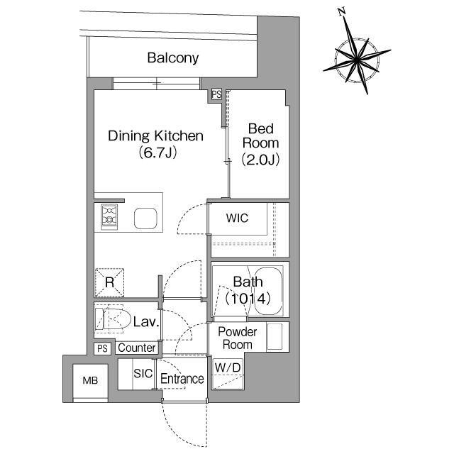 コンフォリア・リヴ八丁堀(1DK/6階)の間取り写真