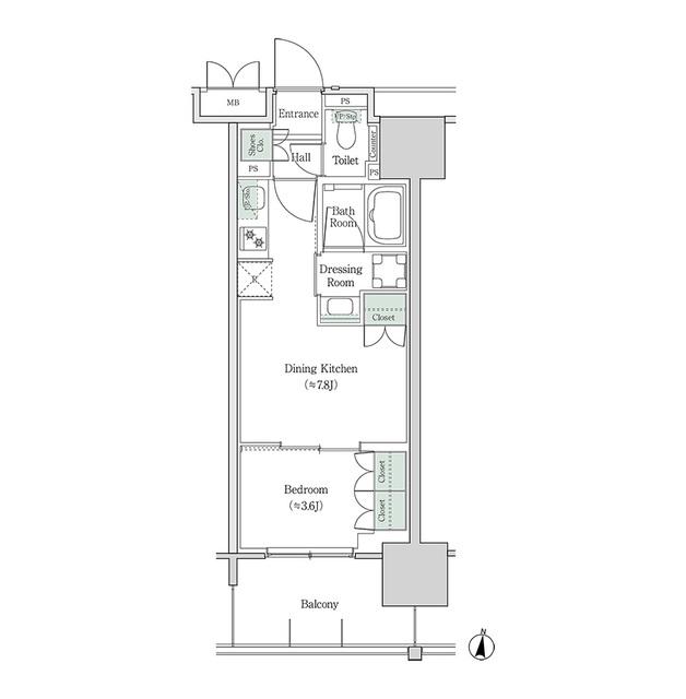 ブルックサイドレジデンス木場(1DK/8階)の間取り写真