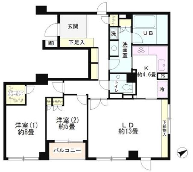 テラス笄町(2LDK/4階)の間取り写真