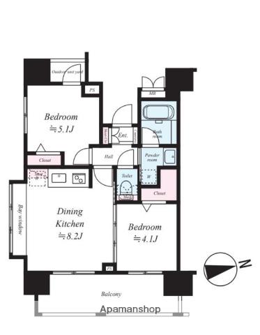 ZOOM品川南(2DK/8階)の間取り写真