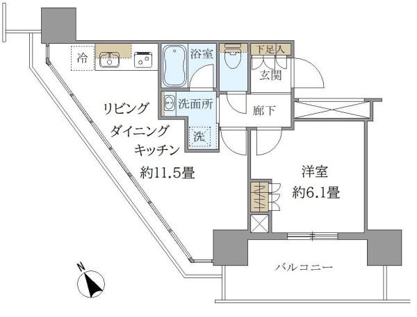 BRILLIA TOWER 浜離宮(1LDK/5階)の間取り写真