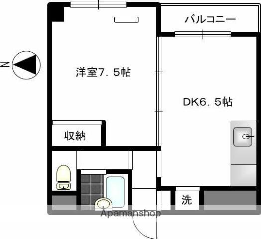 第72シンエイビル(1DK/3階)の間取り写真