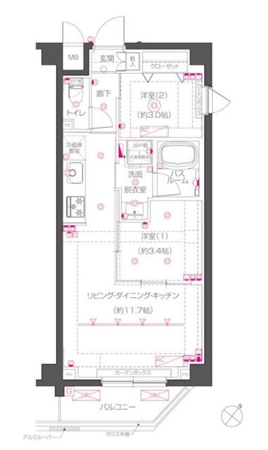 ZOOM下丸子(2LDK/2階)の間取り写真