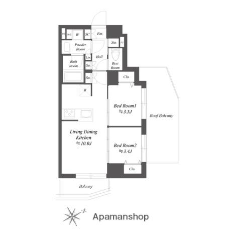 ブランシエスタ品川大井町パークエッジ(2LDK/6階)の間取り写真
