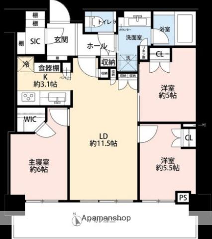 GLOBAL FRONT TOWER(3LDK/14階)の間取り写真