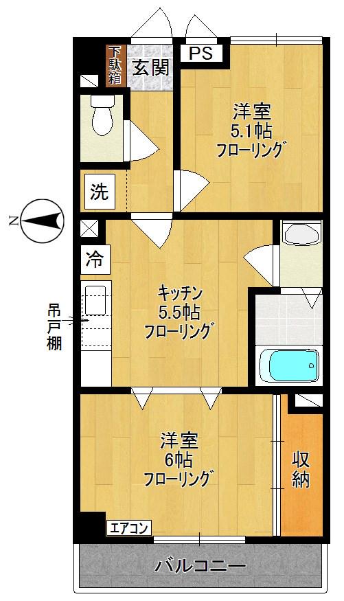 稲田堤グランドハイツ(2K/2階)の間取り写真