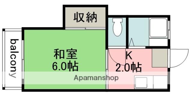 天神町スカイライト(1K/2階)の間取り写真