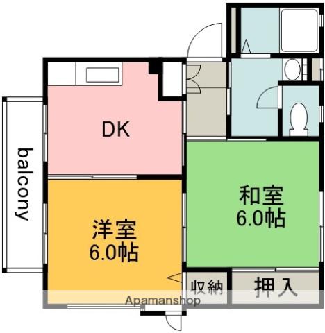 シャトル武蔵野台A棟(2DK/1階)の間取り写真