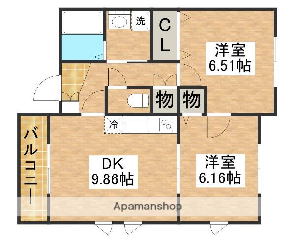 スカイ ガーデン(2DK/1階)の間取り写真