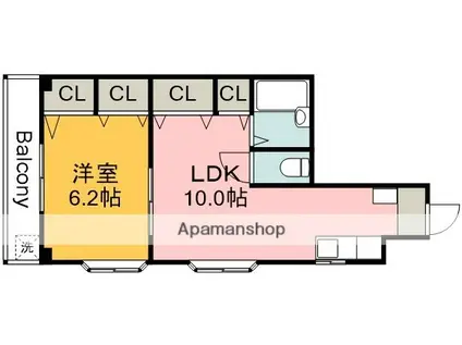 三ツ木コーポ富士見台(1LDK/4階)の間取り写真