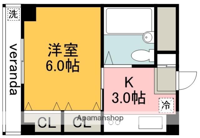 三ツ木コーポ富士見台(1K/2階)の間取り写真