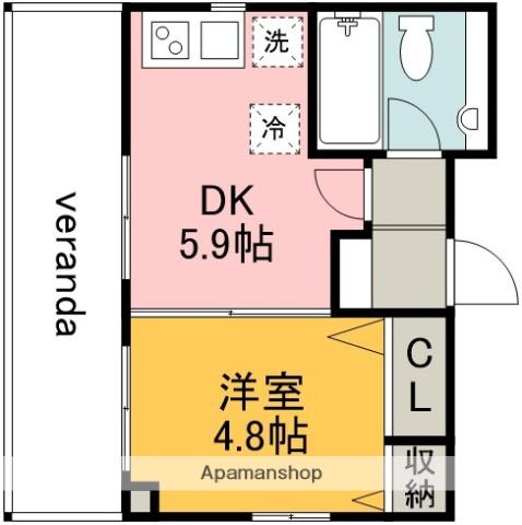 T.Kヴィレッジ(1DK/5階)の間取り写真