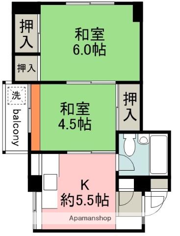 コーポ長崎(2K/2階)の間取り写真