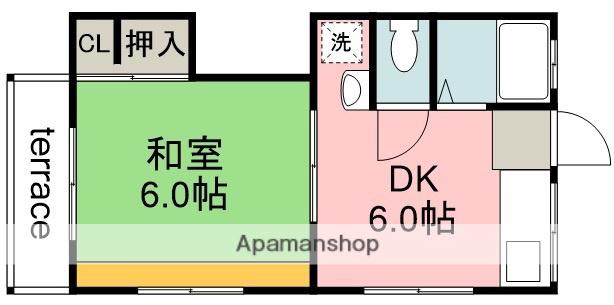 布田第2アパート(1DK/2階)の間取り写真
