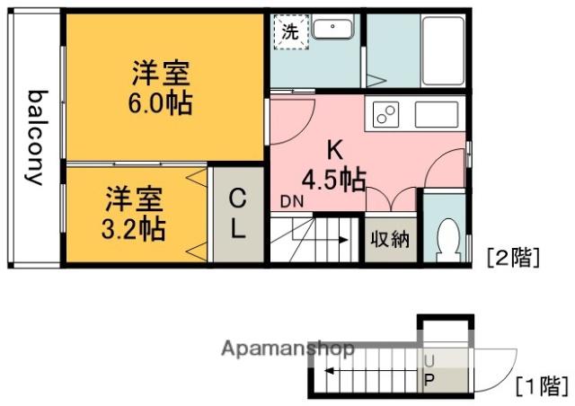 オーチャードハウス(2K/2階)の間取り写真