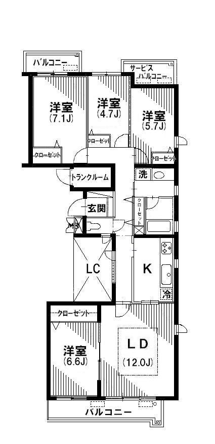 リュゼ経堂(4LDK/3階)の間取り写真