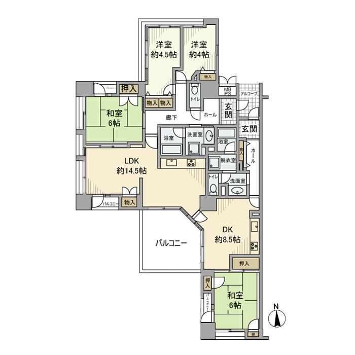 ビュータワーズ向陽台3号棟(4LDK/1階)の間取り写真
