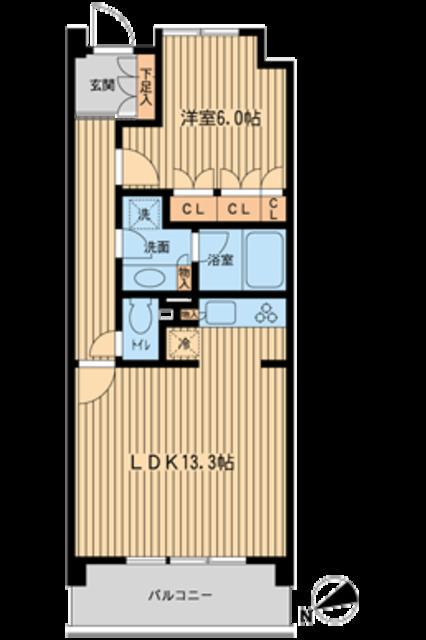 HF若林公園レジデンス(1LDK/4階)の間取り写真