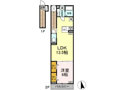 東野川1丁目PJ B棟(1LDK/2階)の間取り写真