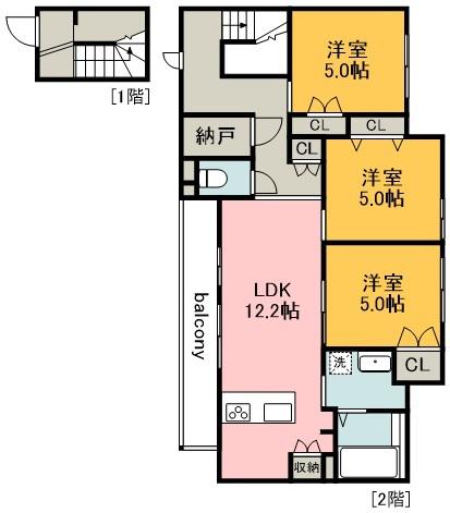 カロリナ(3LDK/2階)の間取り写真