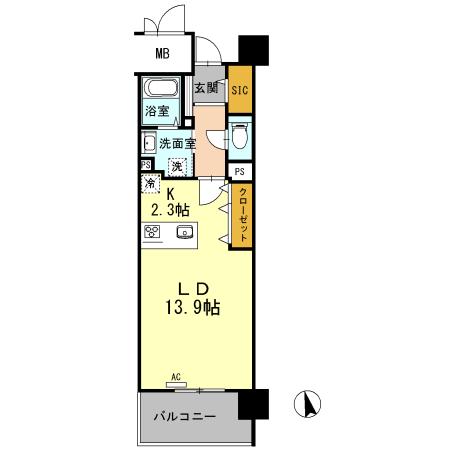 ロイヤルパークス若葉台(1K/4階)の間取り写真