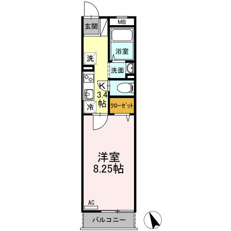 MALVERN(1K/1階)の間取り写真