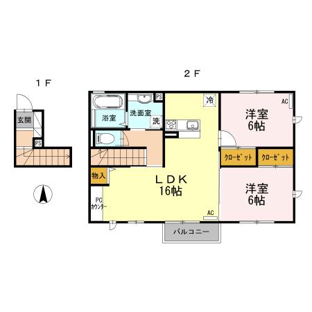 クレールA棟(2LDK/2階)の間取り写真
