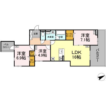 D-RESIDENCE稲城(3LDK/4階)の間取り写真