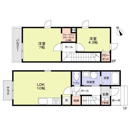 エムキース国領B(2LDK/1階)の間取り写真