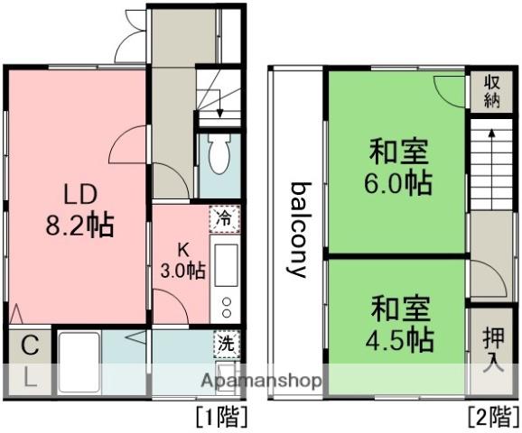 京王電鉄京王線 国領駅 徒歩18分 2階建 築47年(2LDK)の間取り写真