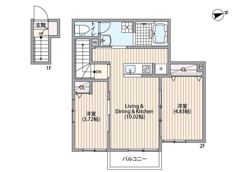 ミハス東新宿Ⅱ(2LDK/2階)の間取り写真