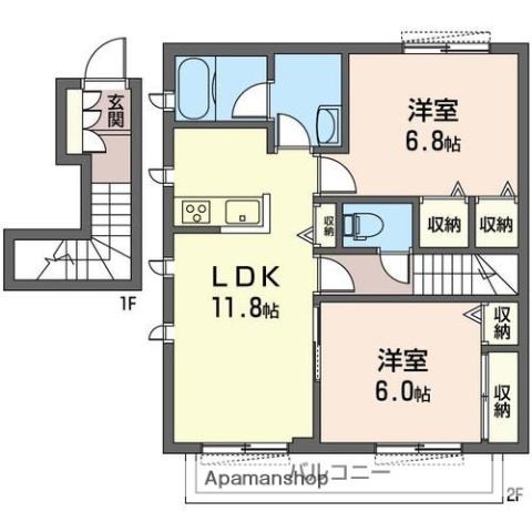 ベル ルミエール(2LDK/2階)の間取り写真