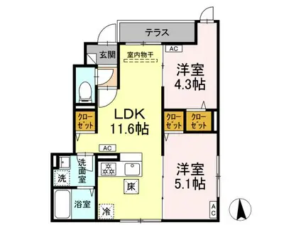 グラナーデ東大泉(2LDK/1階)の間取り写真